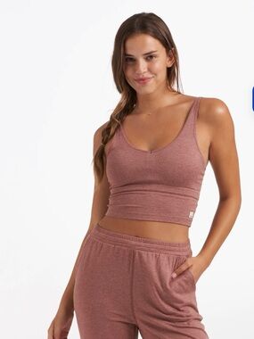Vuori Halo Performance Crop Tank 1.0 in Light Terracotta Heather sz XS